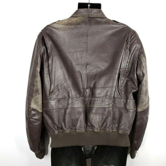 Vintage Brown Leather Bomber Flight Jacket Made in Korea Size L - Picture 3 of 7